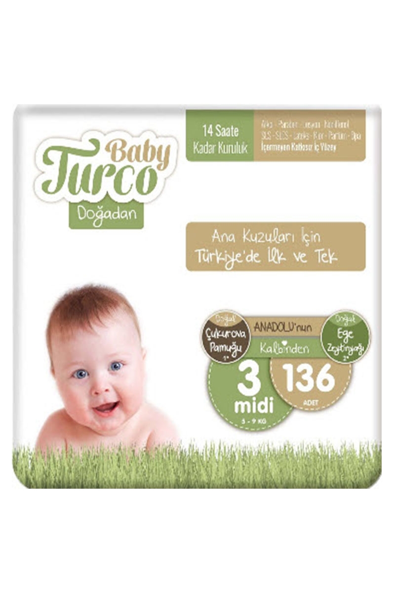 Baby Turco Doğadan 3 Numara Midi 136 Adet 5-9 Kg