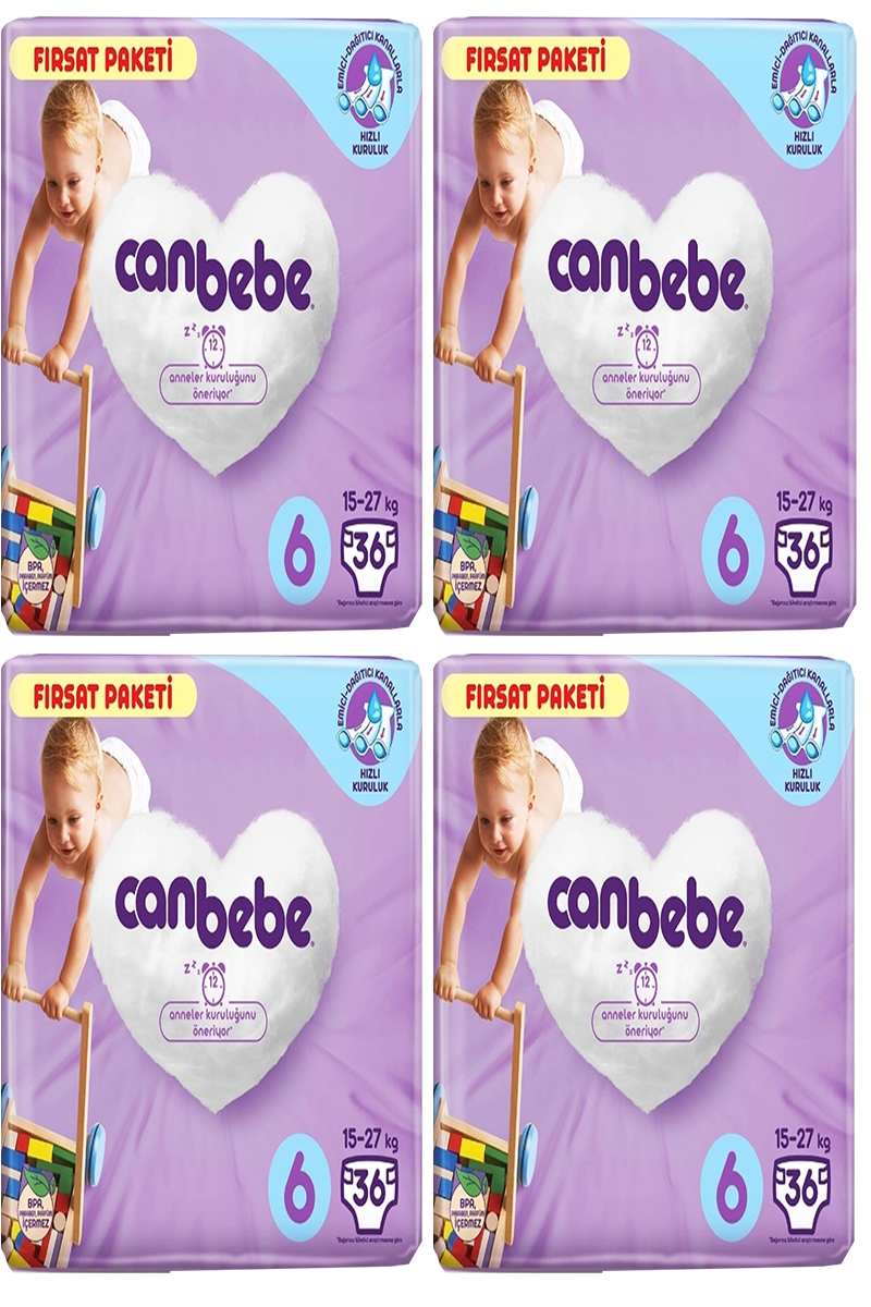 Canbebe Fırsat Paketi 6 Numara 15 - 27 Kg 36 Adet x 4 Paket 144 Adet